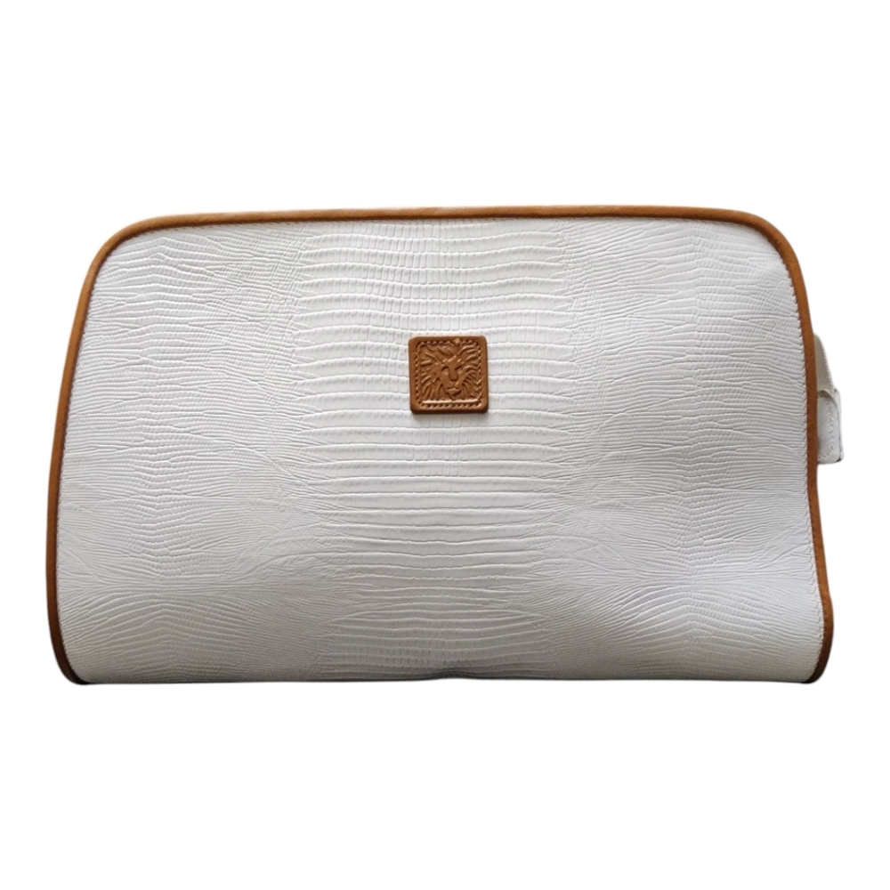 Vintage Anne Klein for Calderon Creamy White Textured Purse with Brown Trim